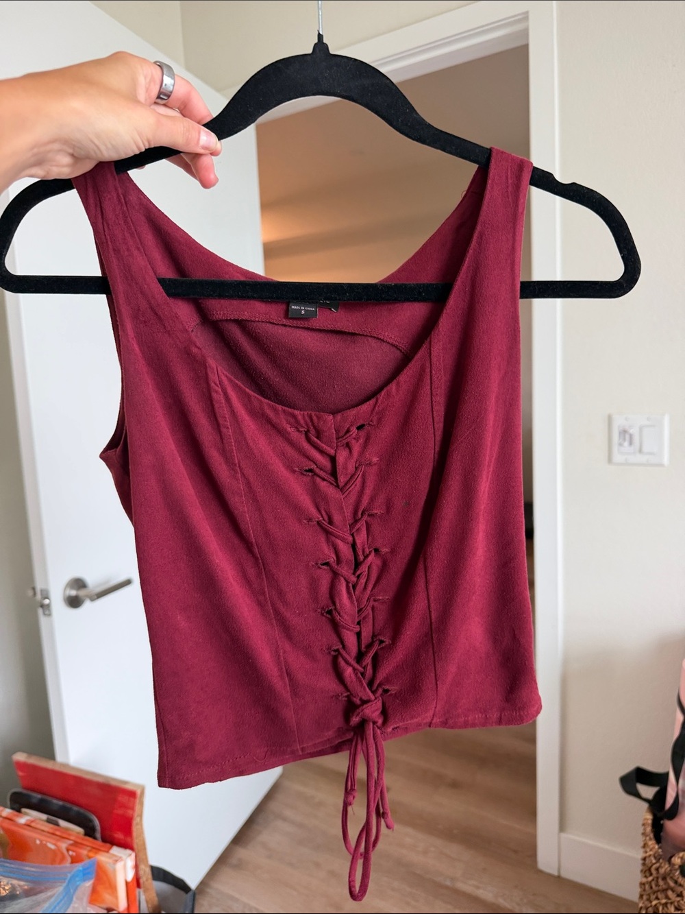Kendall & Kylie Lace-Up Burgundy Crop Tank